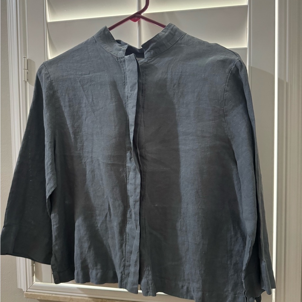 bryn Walker Linen Shirt Jacket in Slate Gray